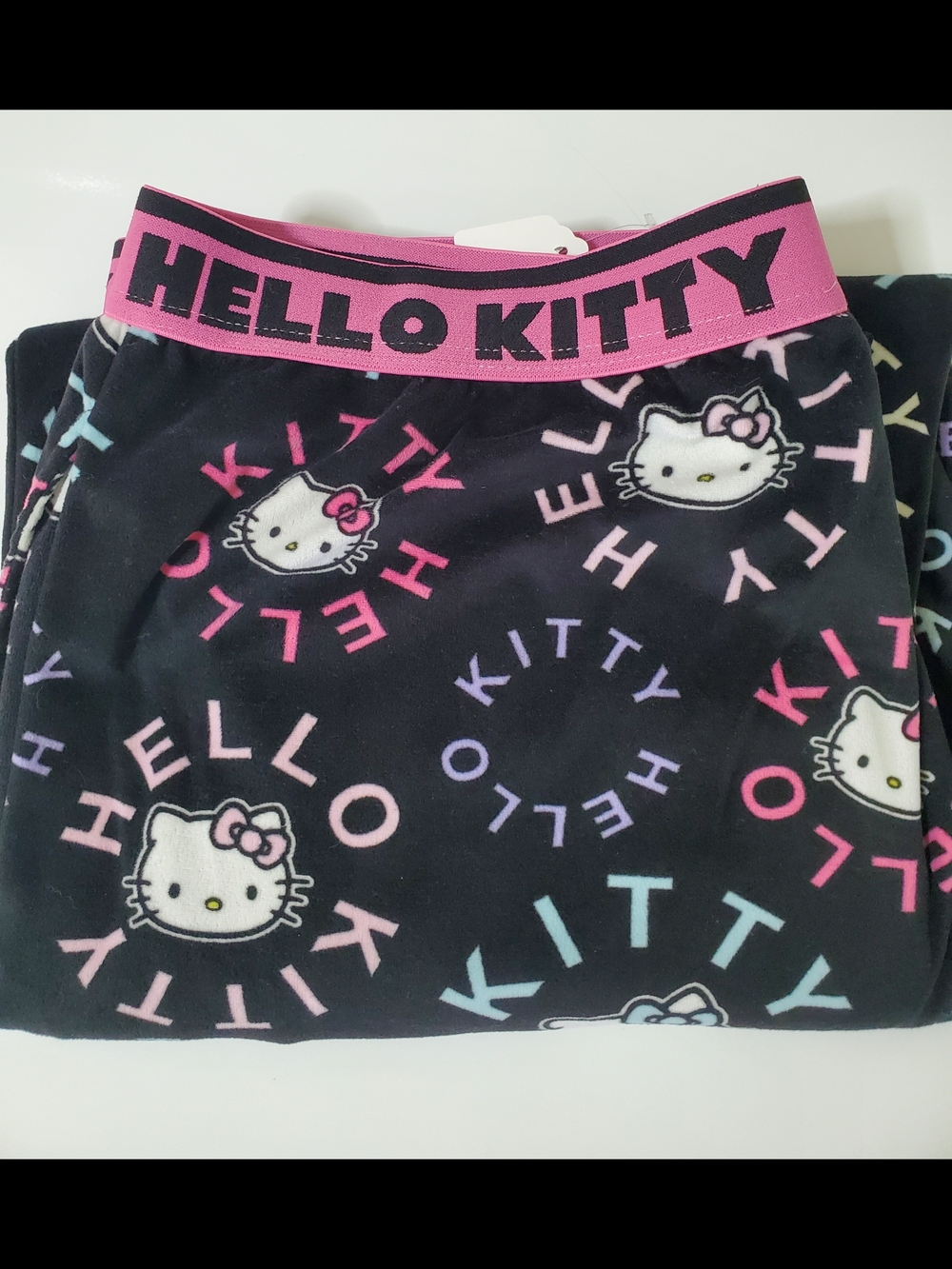 Hello Kitty Black Pajama Bottoms with Pink and Pastel Logo Print